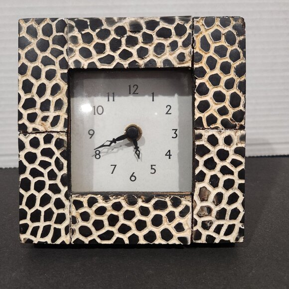 Safari Wood Clock Giraffe Print Shelf Size African Animal Theme Made in India - Picture 2 of 10